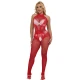 Body tip high neck din nailon/elastan, roșu, cu decupaje și dantelă, mărime One Size