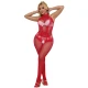 Body tip high neck din nailon/elastan, roșu, cu decupaje și dantelă, mărime One Size