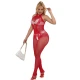 Body tip high neck din nailon/elastan, roșu, cu decupaje și dantelă, mărime One Size