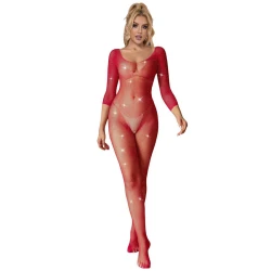 Sublime - Body tip fishnet cu diamante, mânecă lungă, Roz, XS/M