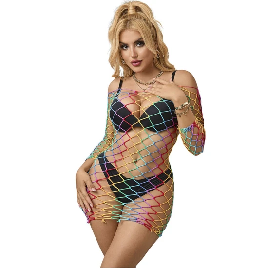 SUBBLIME - Rochie tip pește cu plasă, mânecă lungă, Rainbow, One Size