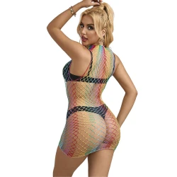 SUBBLIME - Rochie tip pește din plasă, fără mâneci, guler înalt, Rainbow, One Size