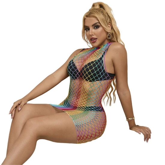 SUBBLIME - Rochie tip pește din plasă, fără mâneci, guler înalt, Rainbow, One Size