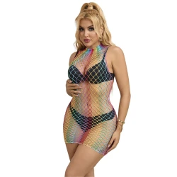 SUBBLIME - Rochie tip pește din plasă, fără mâneci, guler înalt, Rainbow, One Size