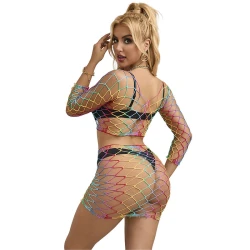 SUBBLIME - Set fishnet 2 piese cu mâneci lungi, curcubeu, one size