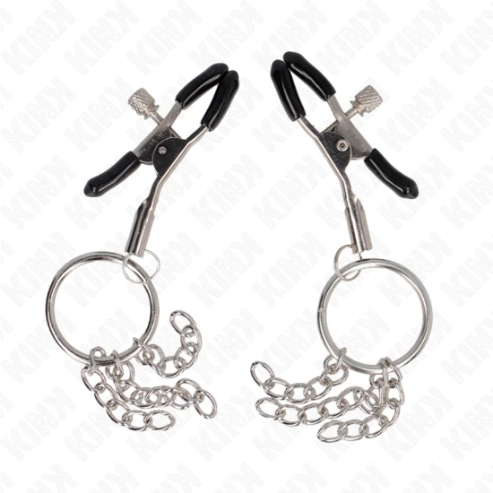 O-Ring Nipple Clamp and Little Chain, Argintiu, 6 cm