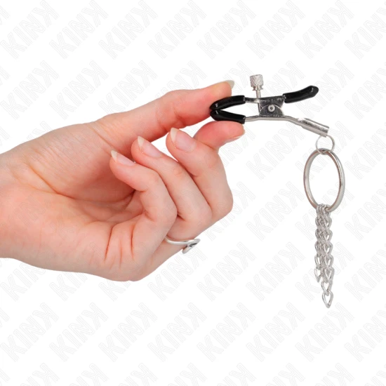 O-Ring Nipple Clamp and Little Chain, Argintiu, 6 cm