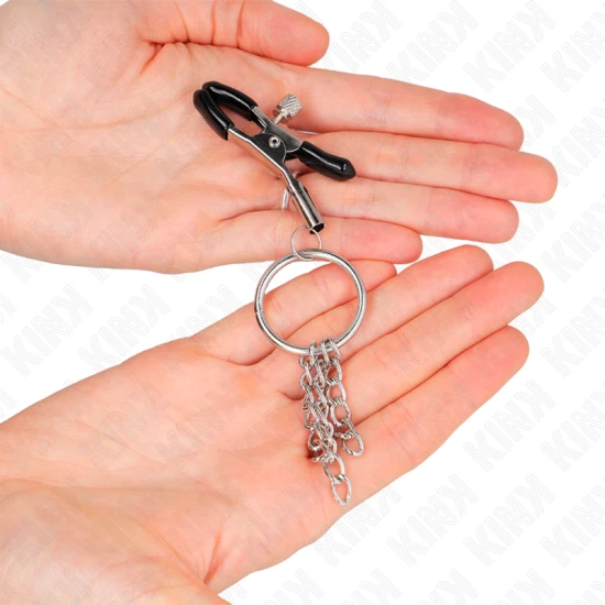 O-Ring Nipple Clamp and Little Chain, Argintiu, 6 cm