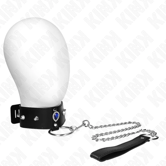 Colier cu lesă 65 cm cu curea, cu diamante albastre, reglabil 36-43 cm x 5 cm
