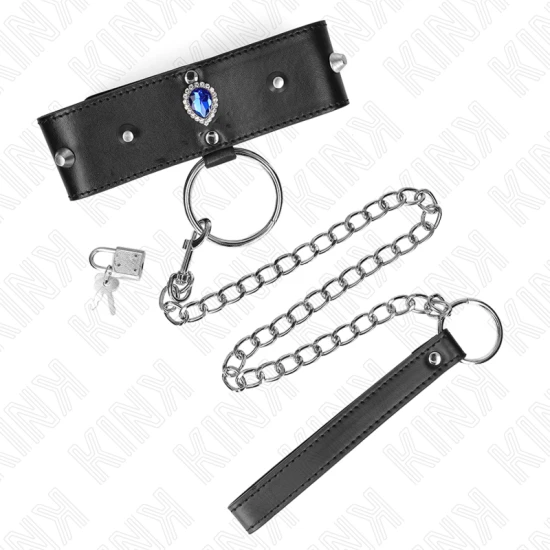 Colier cu lesă 65 cm cu curea, cu diamante albastre, reglabil 36-43 cm x 5 cm