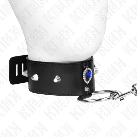 Colier cu lesă 65 cm cu curea, cu diamante albastre, reglabil 36-43 cm x 5 cm