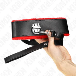 Colier cu lesă, cu curea 116 cm, curea din piele roșie reglabilă 40-48 cm x 6 cm
