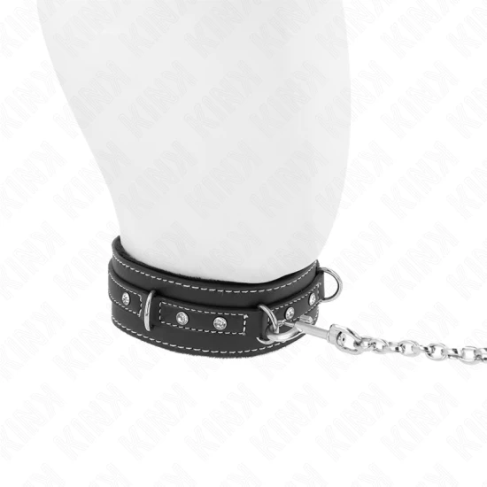 Colier din piele PVC cu curea, Roz cu strasuri, 105 cm, 41,5 x 4 cm