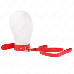Choker cu lesă, cu curea, 116 cm, roșu, ajustabil 32-50 cm x 8 cm