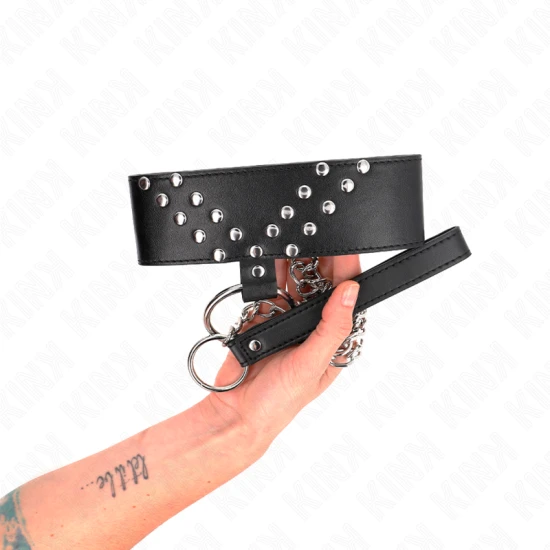 Colier cu lesă, Roz, Negru - 65 cm, cu cataramă ajustabilă 36-43 cm x 5 cm