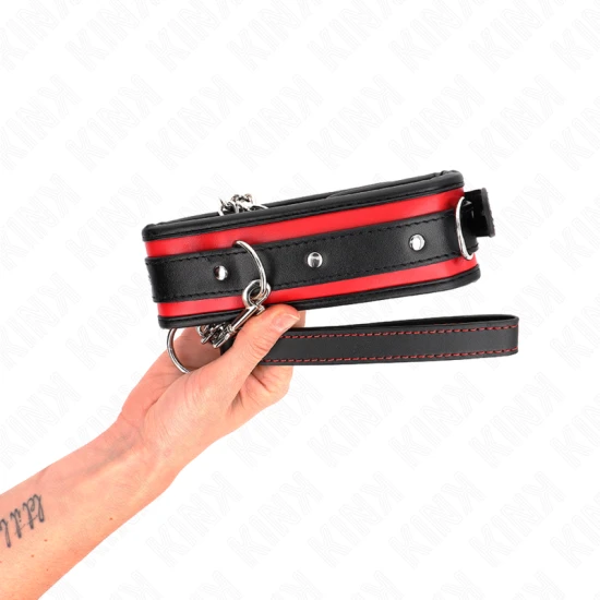 Colier masiv cu curea, model 2, reglabil 36,5-50 cm, 65 cm, Negru