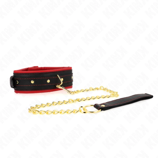 Choker cu lesă din material simplu, Negru, ajustabil 33-48 cm x 5.7 cm