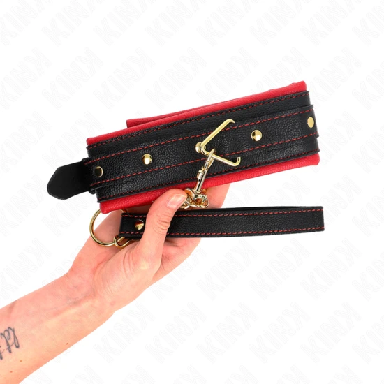 Choker cu lesă din material simplu, Negru, ajustabil 33-48 cm x 5.7 cm