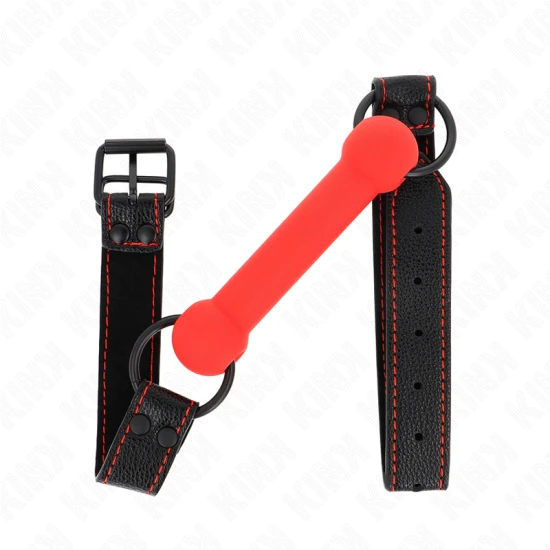 Dispozitiv de tip bone gag cu curea din piele ecologică, Roz, reglabil 41-57 cm
