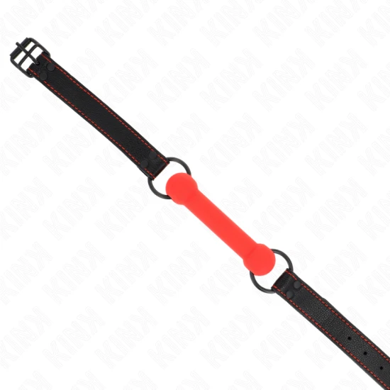 Dispozitiv de tip bone gag cu curea din piele ecologică, Roz, reglabil 41-57 cm