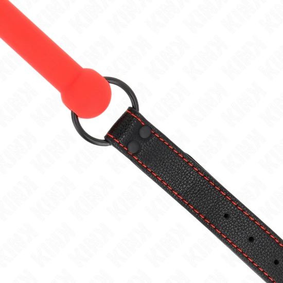 Dispozitiv de tip bone gag cu curea din piele ecologică, Roz, reglabil 41-57 cm