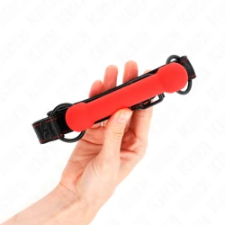 Dispozitiv de tip bone gag cu curea din piele ecologică, Roz, reglabil 41-57 cm