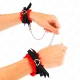 Seturi de fixare pentru încheieturi, dantelă elastică, detalii inimă roșii, ajustabile 22-35 cm