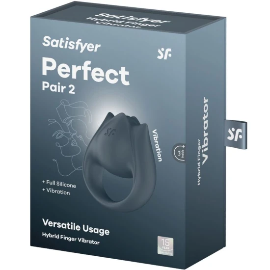 Perfect Pair 2 Multivibrator 2 în 1, Inel penis și vibrator pentru degete, Gri