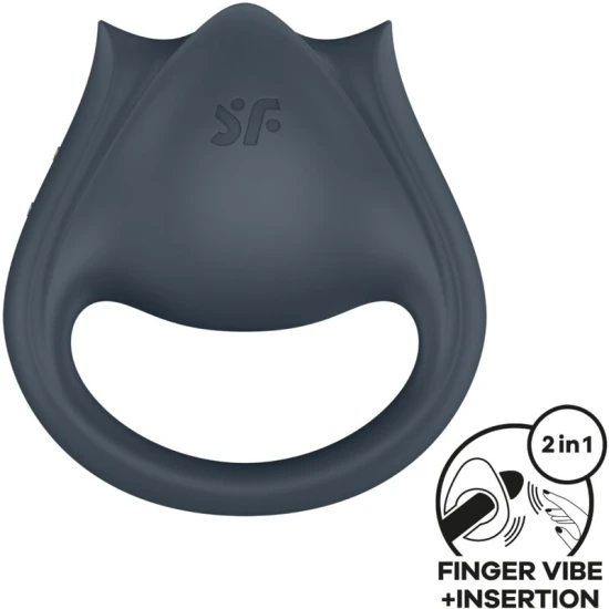 Perfect Pair 2 Multivibrator 2 în 1, Inel penis și vibrator pentru degete, Gri