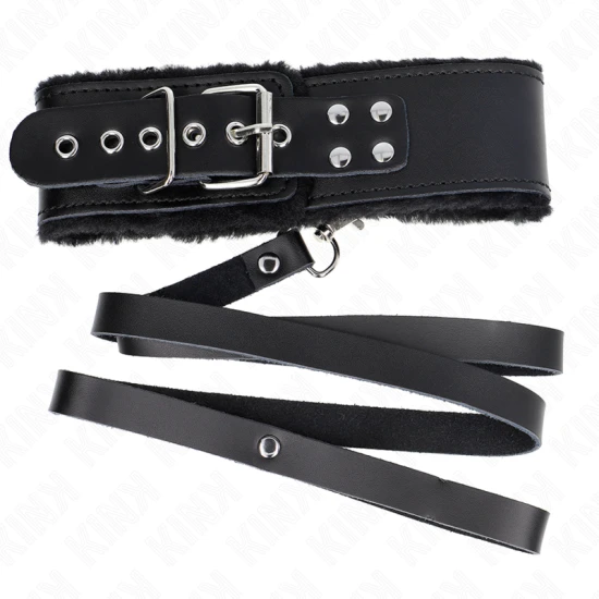 Colier cu lesă, curea, 116 cm, curea din piele neagră, reglabilă 40-48 cm x 6 cm