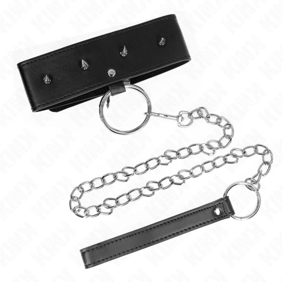 Colier cu lesă 65 cm, cu elemente argintii, Model 2, reglabil 36-43 cm x 5 cm