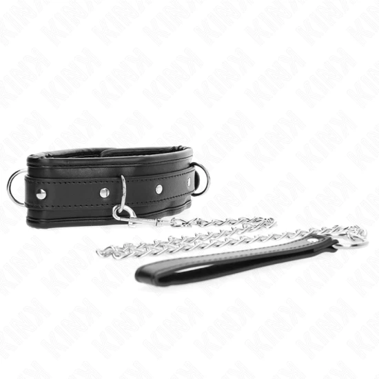 Colier greu cu curea, model 1, reglabil 36,5-50 cm, 65 cm, Negru