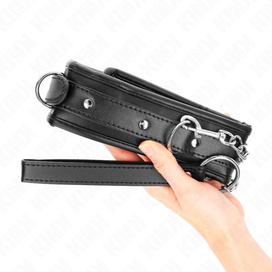 Colier greu cu curea, model 1, reglabil 36,5-50 cm, 65 cm, Negru