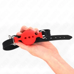 Dispozitiv de tip gag din silicon integral, Roz, 55 x 2 cm, cu bilă 4,5 cm, reglabil 35-51 cm