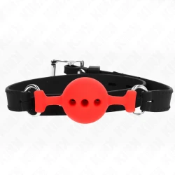 Jucărie tip gag din silicon, Full Silicone, Roz, 55 x 2 cm, bilă 4 cm, reglabil 35-51 cm