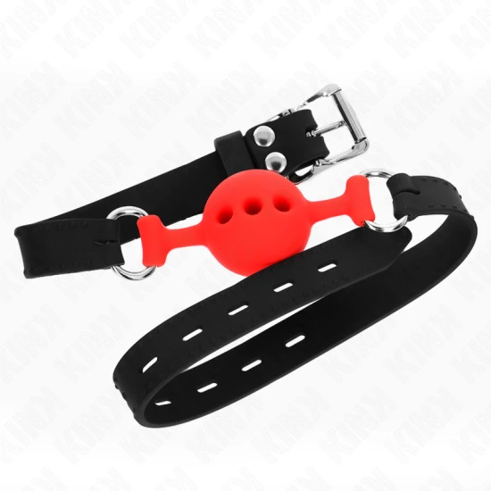 Jucărie tip gag din silicon, Full Silicone, Roz, 55 x 2 cm, bilă 4 cm, reglabil 35-51 cm