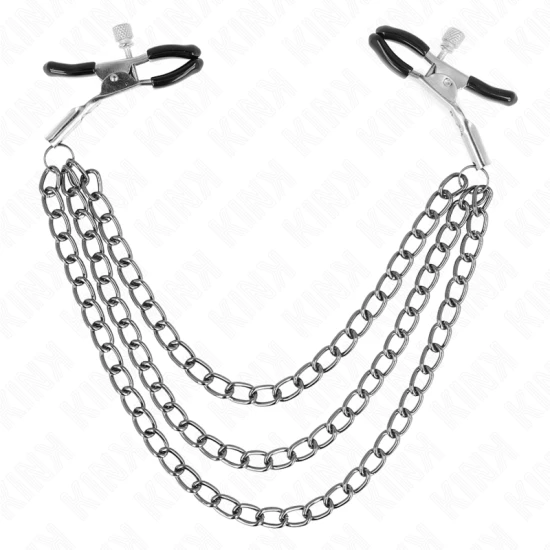 Cleme pentru mameloane cu 3 lanțuri, Negru, 20/23/28 cm