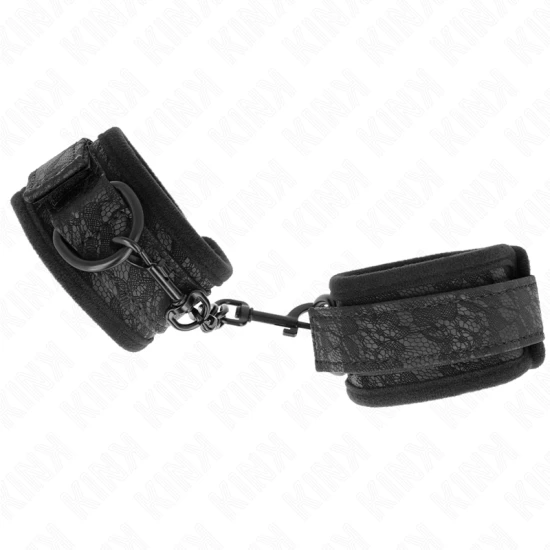 Set manșete pentru încheieturi, dantelă neagră, neopren, ajustabile, 20-29 cm x 5 cm
