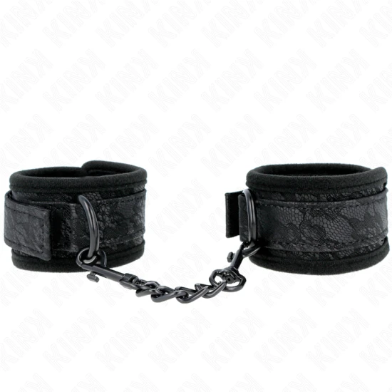 Set manșete pentru încheieturi, dantelă neagră, neopren, ajustabile, 20-29 cm x 5 cm