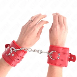 Cătușe pentru încheieturi cu căptușeală din blană, cu găuri pătrate, Rosu, ajustabile 17-29 cm x 6 cm