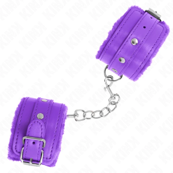 Seturi pentru încheieturi, căptușite cu blană, mov cu curea mov, ajustabile 17-29 cm x 6 cm