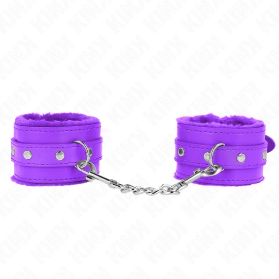Seturi pentru încheieturi, căptușite cu blană, mov cu curea mov, ajustabile 17-29 cm x 6 cm