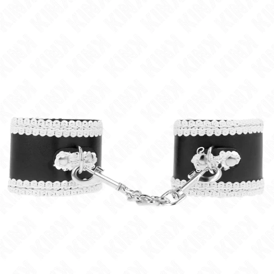 Cătușe pentru încheieturi din piele cu șireturi decorative, Negru-Alb