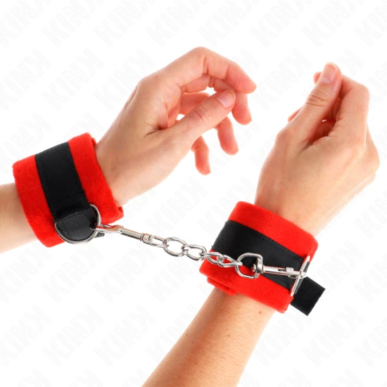 Ham Beginner Fur Hand Cuffs, Realist, Negru-Roșu