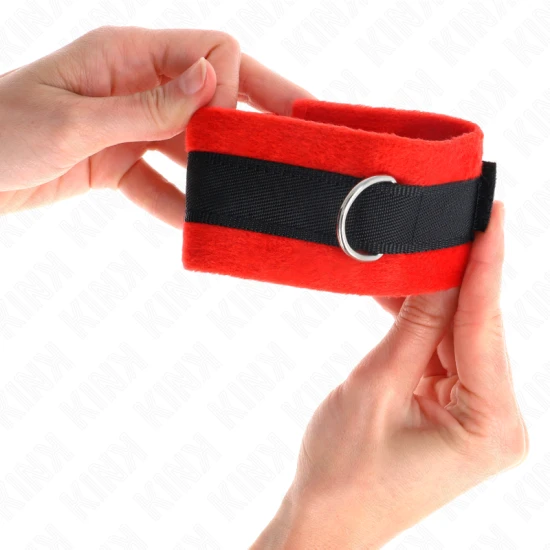 Ham Beginner Fur Hand Cuffs, Realist, Negru-Roșu