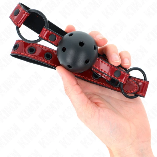 Mască Shiny Leatherette Ball, Biluță din piele ecologică, reglabilă, Negru