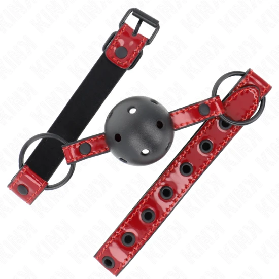 Mască Shiny Leatherette Ball, Biluță din piele ecologică, reglabilă, Negru