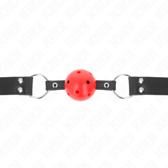 BDSM - Breathing Ball Gag 4 cm, cu dublu nit, piele, 62.5 x 2.5 cm, reglabil 42-58 cm
