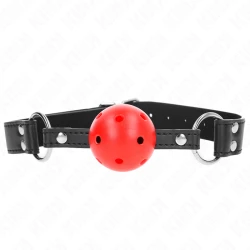 BDSM - Breathing Ball Gag 4 cm, cu dublu nit, piele, 62.5 x 2.5 cm, reglabil 42-58 cm