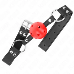 BDSM - Breathing Ball Gag 4 cm, cu dublu nit, piele, 62.5 x 2.5 cm, reglabil 42-58 cm